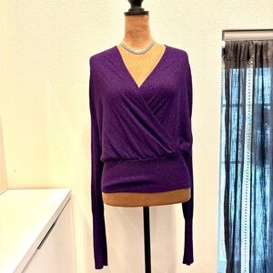 Liz Claiborne Purple Sparkle Shimmer glamour V-Neck Sweater